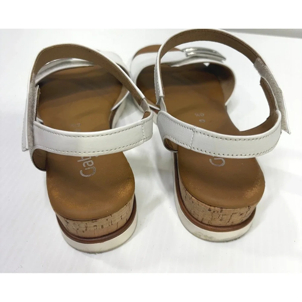 Gabor Comfort White Nappa Leather Slingback Wedge Sandals Strappy UK 6.5 US 9